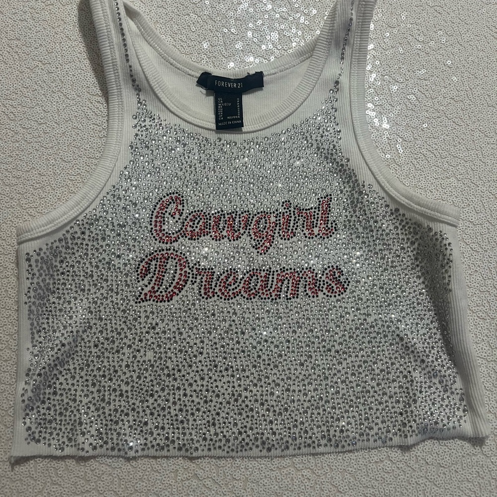 Forever 21 White Rhinestone Cowgirl Crop Top